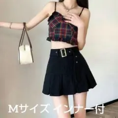ベルト付き プリーツ ミニスカート インナー付き ブラック Mサイズ 人気