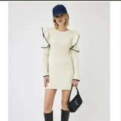 MOUSSY リブニット ワンピース アイボリー フリル 長袖 Sサイズのサムネイル