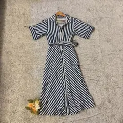 ［ZARA］ストライプワンピース(XS)/ロング丈 細見え 総柄