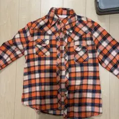オレンジ系チェック柄長袖シャツ LL
