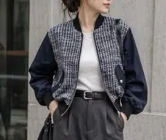 ZARA ネイビー ホワイト ツイード ジャケット