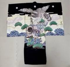 鶴と松の刺繍 ベビー着物　お宮参り 産着 祝着