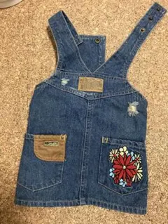 犬 ダメージデニム 刺繍ジャンパースカート 5号