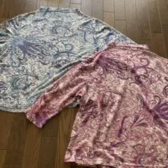 ペイズリー柄五分袖シャツ（青・ピンク）