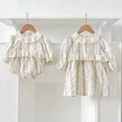 海外子供服　ワンピース　花柄　ブルー　ホワイト　白　青　ノーブランド　キッズ