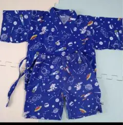 甚平　120サイズ　男の子　夏イベント　青　ブルー　宇宙柄　ロケット