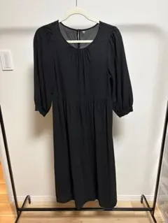 UNIQLO 七分袖 ギャザー ワンピース ブラック S