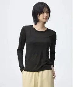 GU ジーユー　ソフトシアークルーネック長袖Tシャツ ブラック　Mサイズ