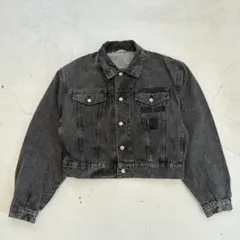 90s 00s ブラックデニムジャケット Gジャン 短丈 古着 ウォッシュ加工