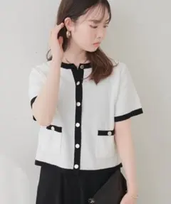 JUSGLITTY バイカラー 半袖ニットカーディガン - メルカリ