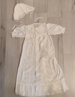 刺繍セレモニードレス　産着　帽子セット　綿100%