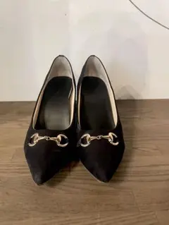 【エスペランザ】　ブラックスエードパンプス 24.0