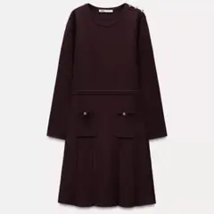 ZARA ショートプリーツニットワンピース　バーガンディ