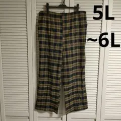チェック柄 パンツ 紺色 黄色 レディース 大きいサイズ 5L ~ 6L