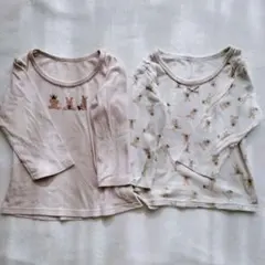 ウサギ刺繍長袖シャツ2枚セット 100