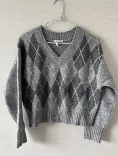 GU グレー ニット　アーガイル　M