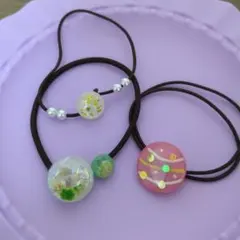 レジン製ヘアゴムセット 3個