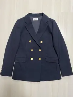 PLST ツイードライクポリダブルブレストジャケット　ネイビー　S