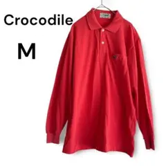 Crocodile 長袖ポロシャツ メンズ M 赤 ワンポイント 日本製