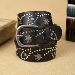 (訳あり)スタッズベルト ターコイズ フラワー Y2K ウエスタン HTC