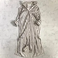 ビューティ&ユース サテンドビー ストライプサイドスリットロングシャツワンピース