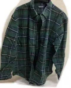 7298⑥Lands' End グリーン系チェック長袖シャツ Lサイズ