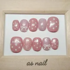 No.53 ガーリードットネイル ピンク リボン ハート