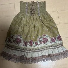 axes femme ロマンティック　ブラウン　ローズ柄 フレアスカート　レース