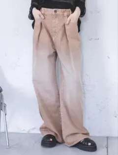 ジーナシス　タックワイドデニムパンツ　ピンク　Sのサムネイル
