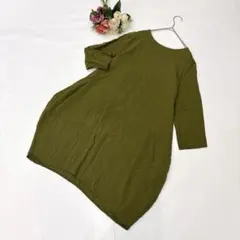 DAYOU（XL）コクーンワンピース 七分袖 カーキ緑 大きいサイズ ゆったり