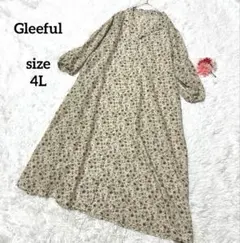 ロングワンピース 総柄 ゆったり 大きいサイズ 小花柄 ベージュ ブラウス 4L