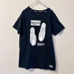 【希少】コンバース オールスター 立体靴紐 Tシャツ 黒 Lスニーカーロゴ