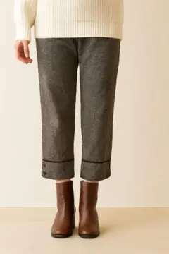 衣類SALE！上品素材秋冬カジュアルパンツ裏地付き レディース７部丈足元スリッド