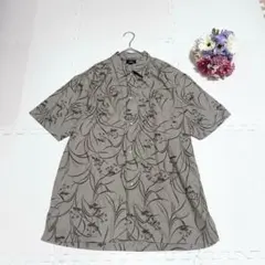 【エンスィートensuite】花柄　ボタニカル総柄　半袖カラーシャツ　L