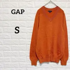 【ギャップ】Ｖネック　長袖ニット　プルオーバー　オレンジ　S セーター　薄手