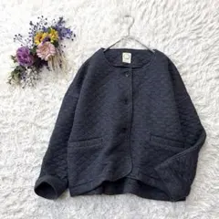 美品＊アースエコロコ　キルティングジャケット　カーディガン　羽織　ダークグレーL