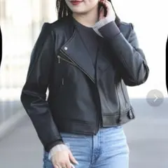 BEAMSHEARTノーカラー フェイクレザー ブルゾン　ライダース　Sサイズ