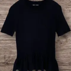 GU　ペプラムニットプルオーバー　半袖　トップス　カットソー　レディース　M　黒のサムネイル