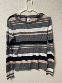 H&M リブ編みストライプ長袖トップス