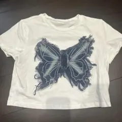 Dazy 蝶プリント Tシャツ XL ホワイト