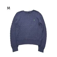 Ralph Lauren ケーブル ニット 長袖 ネイビー ホースロゴ 刺繍 M
