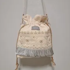 インド刺繍リボン巾着バック グリーン