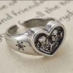 ハート スカルリング / シルバー調vintage、アンテークRingパンク