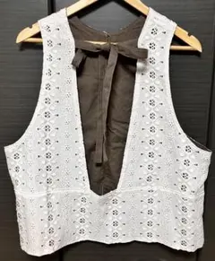 サマンサモスモス＊2Wayリバーシブルレースベスト(キナリ/ブラウン)