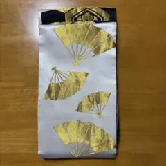 リバーシブル半幅帯 白×黒 金彩 扇面 浴衣帯 踊り用　15cm幅のサムネイル