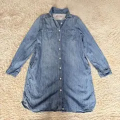 無印良品 デニム シャツワンピース L ブルー 長袖 綿100%