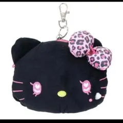 【新品】ハローキティ ギャルキティ 黒　ヒョウ柄リボン フェイスリールパスケース