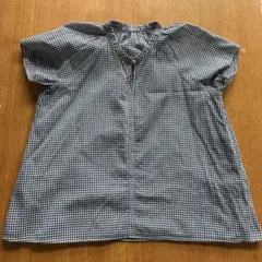 無印良品　白黒ギンガムチェック　強撚ボイル　フレンチスリーブブラウス Mサイズ