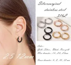 片耳分x2 フープピアス 2.5×12mmシルバー サージカルステンレス 金アレ