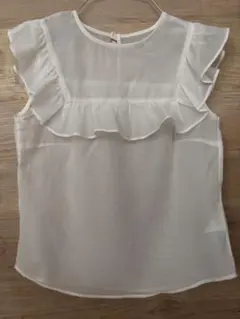 フリル付きホワイトシフォン　オーガンフリルノースリーブトップス